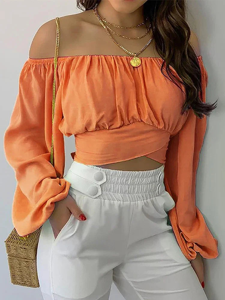 Women Elegant Blouse Casual Long Lantern Sleeve - Empire P.E