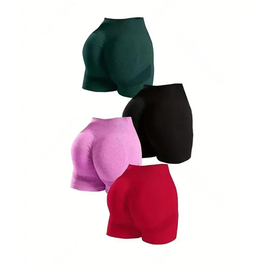 Yoga Basic 4pcs Marled Knit Scrunch Butt Wideband Waist Seamless Sports Shorts - Empire P.E