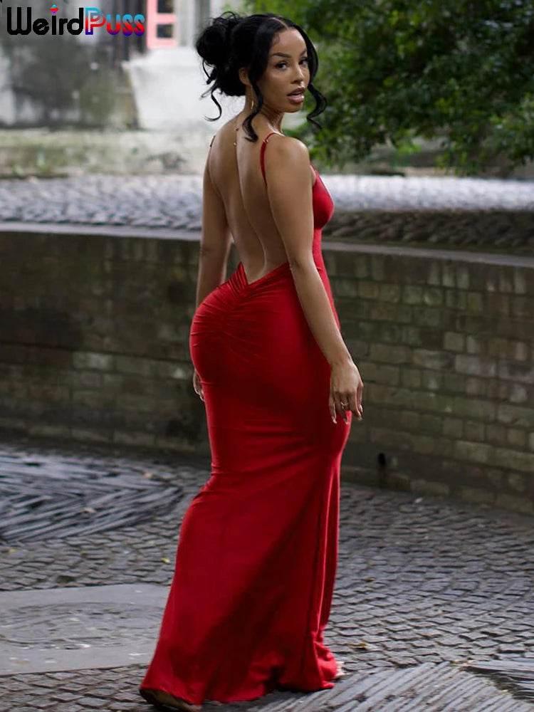 V-Neck Women Evening Long Dress, Sexy, Backless, Sleeveless - Empire P.E