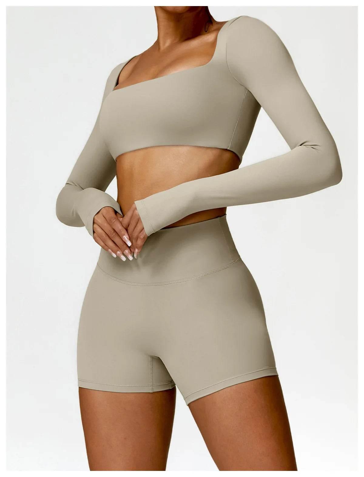 Hearuisavy 2PCS Long Sleeve Gym Set Women Yoga Clothes Quick-Drying Sportswear Running Leggings Workout Sports Crop Top Women - Empire P.E