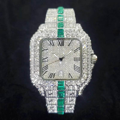 Luxury Full Diamond Watch for Men Fashion Green Iced Out Bling Square Watches Hip Hop Rap Jewelry Relogio Masculino Dropshipping - Empire P.E