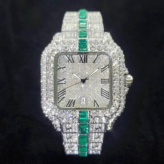 Luxury Full Diamond Watch for Men Fashion Green Iced Out Bling Square Watches Hip Hop Rap Jewelry Relogio Masculino Dropshipping - Empire P.E