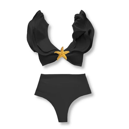 Two-Pieces Women Floral 2025 Push-Up Padded Bra Ruffles Bandage Bikini Set
