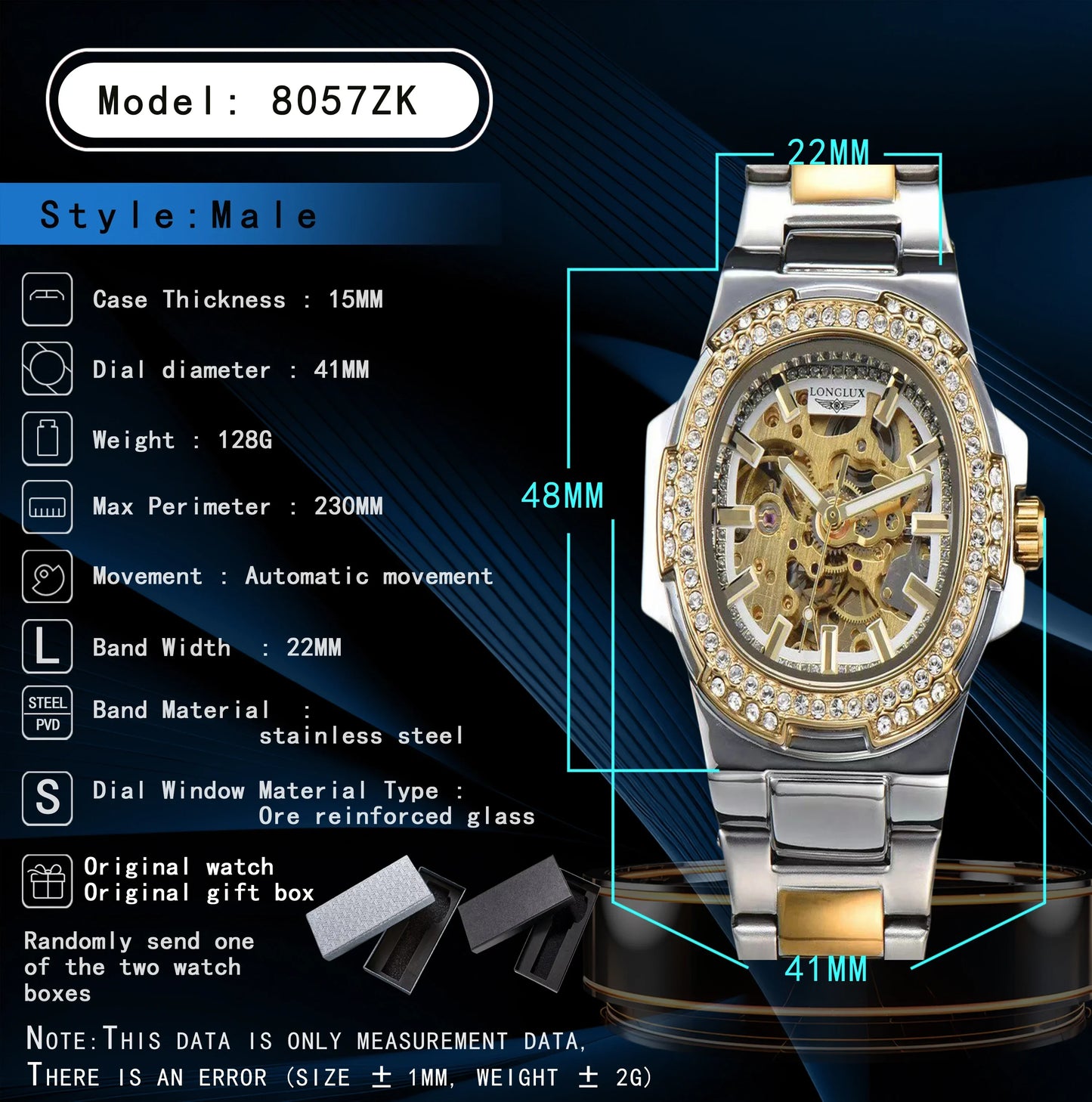 Men's luxury stainless steel watch