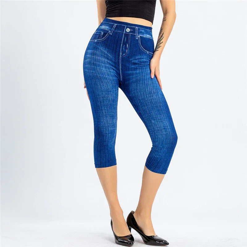 Women Denim Print Leggings Fashion Slim Leggings - Empire P.E