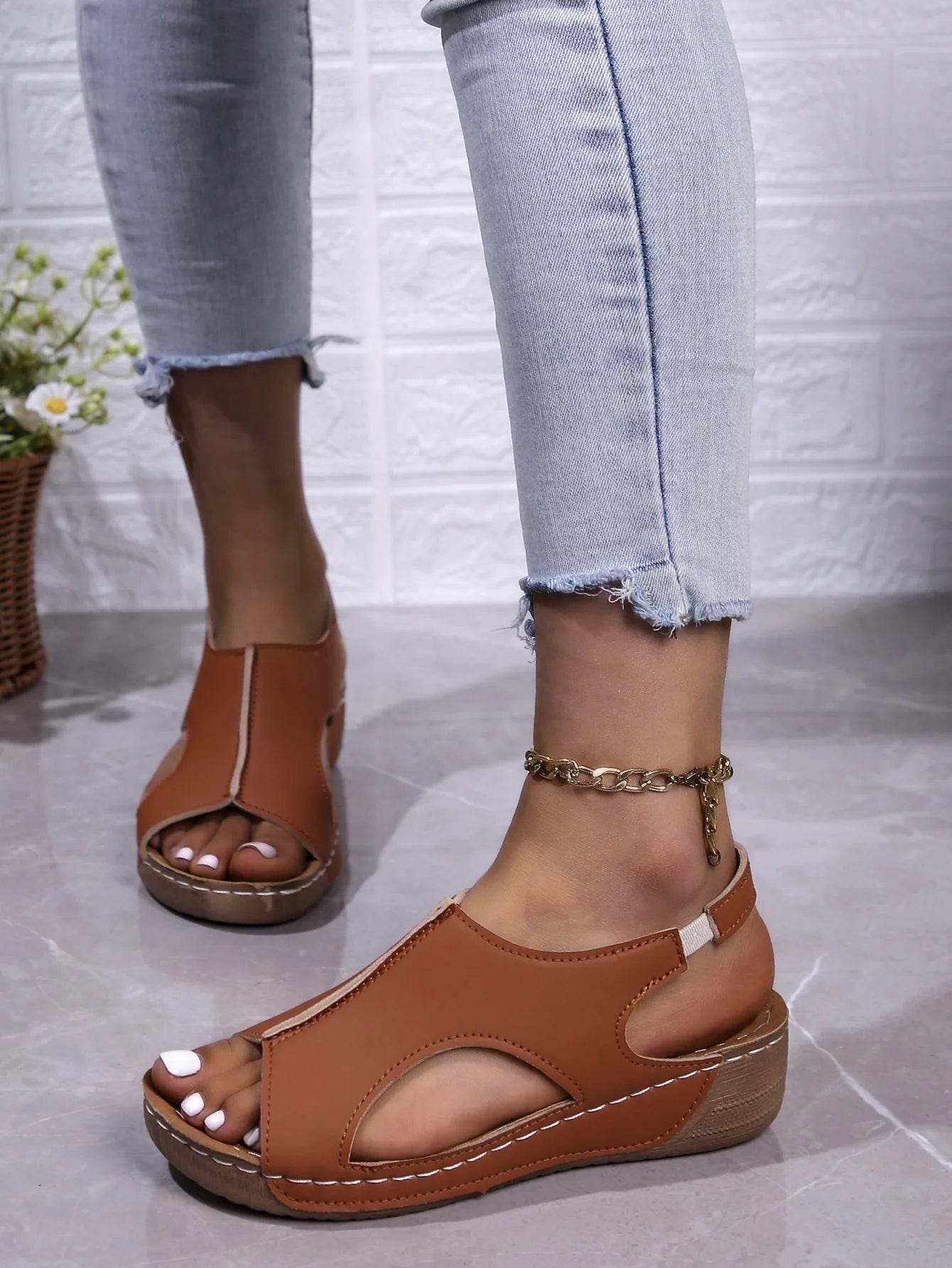 Fashion casual plus-size wedge Sandals Women 2025 summer sandals new platform wedge fish mouth sandals - Empire P.E