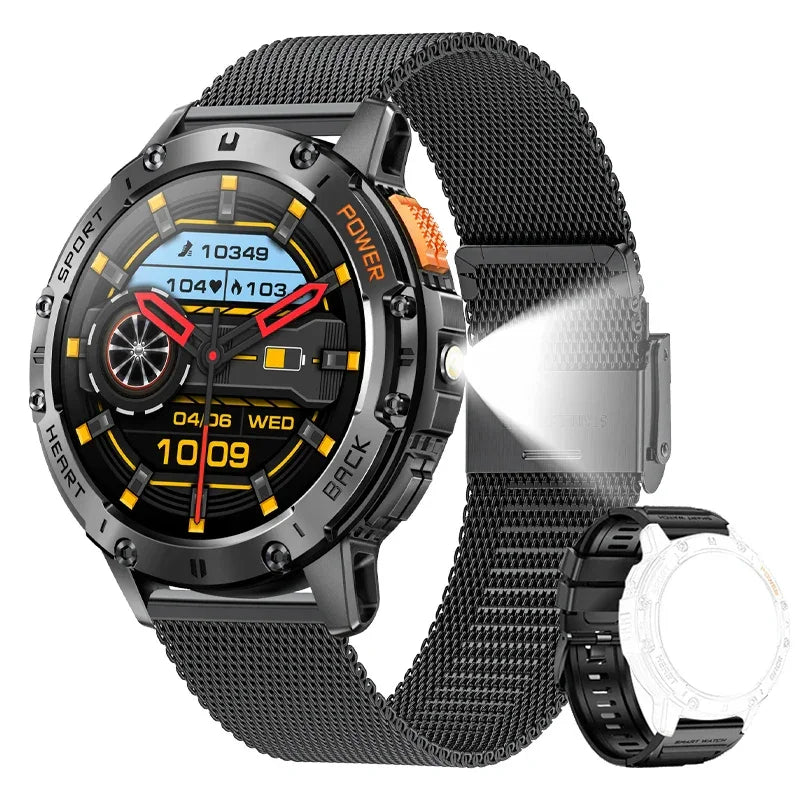 For Android ios New AMOLED Smart Watch Men with Flashlight