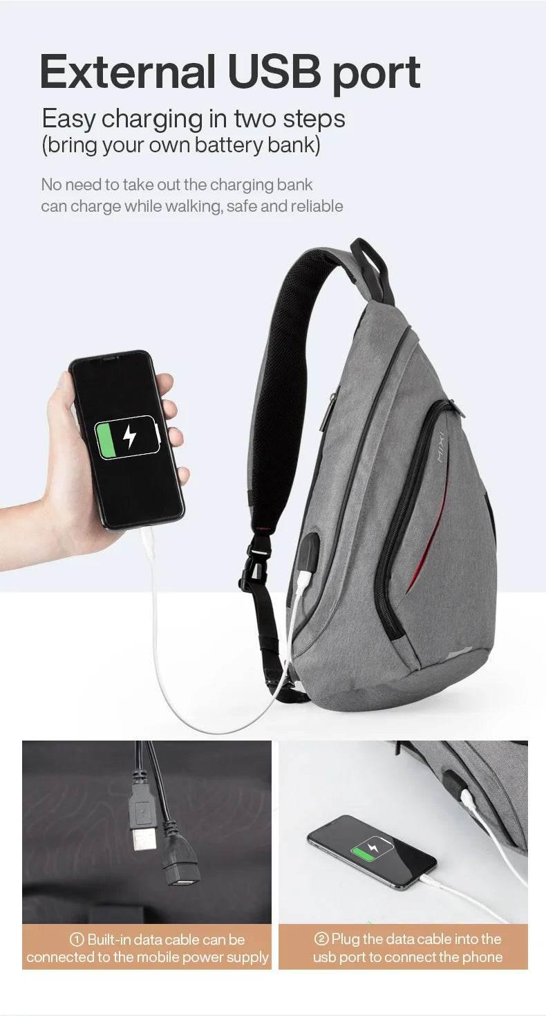 Mixi Men One Shoulder Backpack Women Sling Bag Crossbody USB Boys Cycling Sports Travel Versatile Fashion Bag Student School - Empire P.E