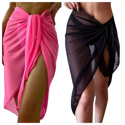 Sheer Wrap Knot Waist Swimsuit Cover Up Skirt
