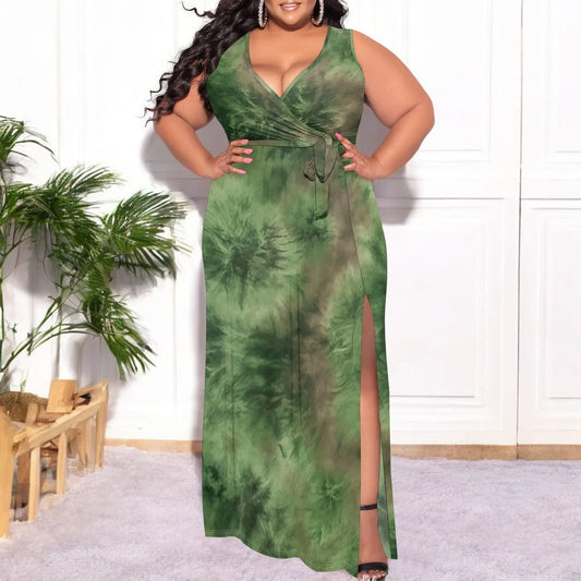 Plus Size Green Tie-Dye Maxi Dress - Empire P.E