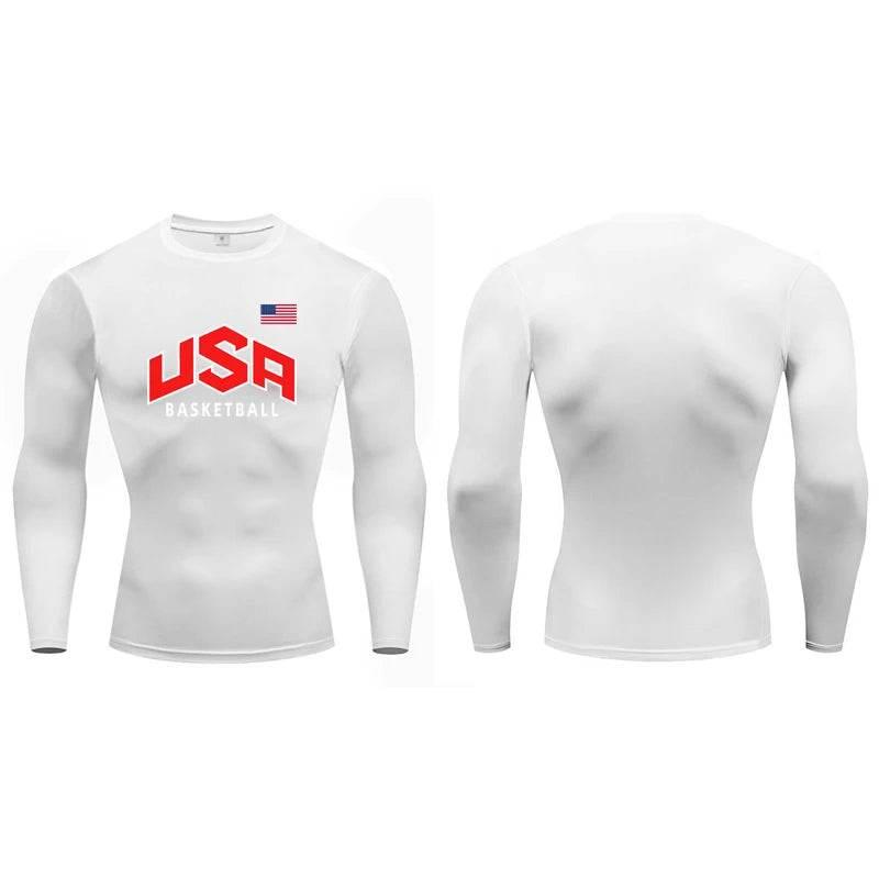 Usa Flag Basketball Athletic Men Running T-Shirt Compression Long Sleeve T Shirt Workout Bodybuilding Fitness Quick Dry Rashgard - Empire P.E