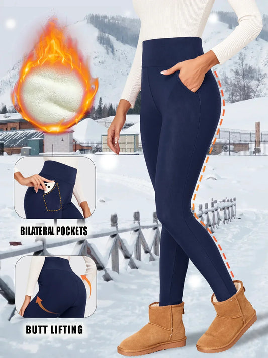 Pockets Thick Winter Warm Leggings Women High Waist Mallas Casual Velvet Warm Leggings Prevent Cold Super Warm Pants - Empire P.E