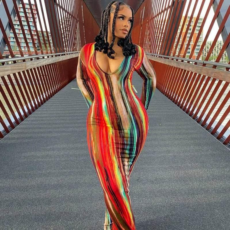 Spring And Summer Dresses For Women Chest Wrap Printed Off Shoulder Bandage Slim Sexy Long Dress 2023 New Fashion party MsChuh - Empire P.E
