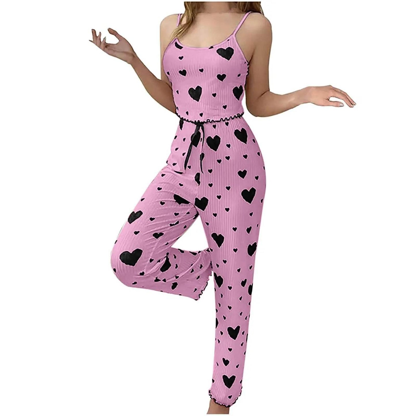 Women pajamas plus size pajamas set 2 piece short vest + trouser white breathable soft casual love print - Empire P.E