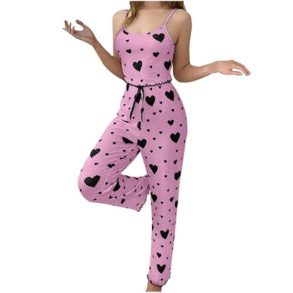 Women pajamas plus size pajamas set 2 piece short vest + trouser white breathable soft casual love print - Empire P.E