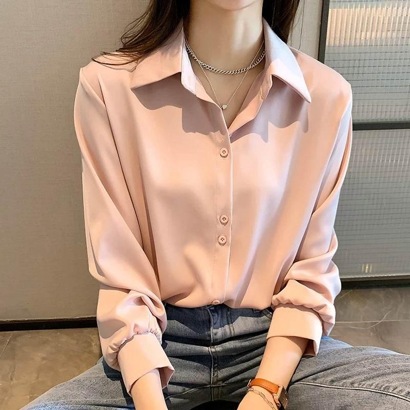 Plus Size Shirts Spring Summer Fashion Female Long Sleeve Loose Solid Blouse Tops Casual Chiffon Shirt Women Office Lady Shirts - Empire P.E