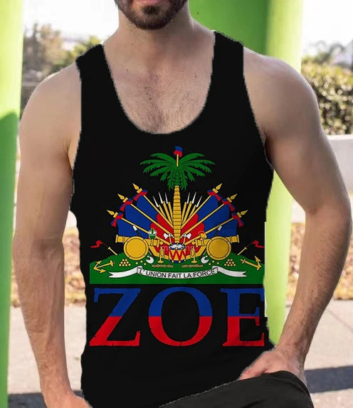 Haiti Flag Sleeveless Tank Top T-Shirt French Republic of Haiti Stylish and Funny Haitian Flag T-Shirt National Emblem T-Shirt - Empire P.E
