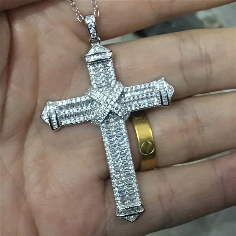 Luxury 925 Sterling Silver Cross Pendant Necklace