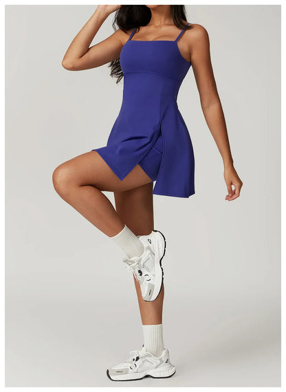 Skinny One-piece Tennis Dress Outdoor Slim-fit Shock-proof Hollow Out Backless Running Fitness Yoga Clothes Tights Tennis Skirt - Empire P.E