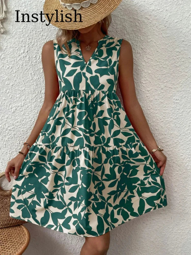 Women Boho Print Mini Dress Summer Elegant - Empire P.E