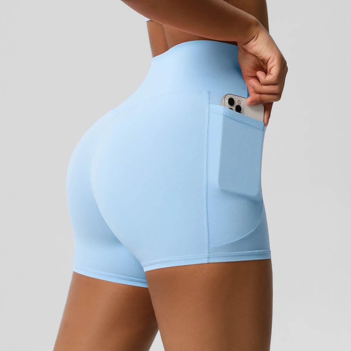 Women Sports Short With PocketedYoga Legging Shorts Squat Proof High Waist Fitness Tight Shorts Quick Drying Cycling Workout Gym - Empire P.E