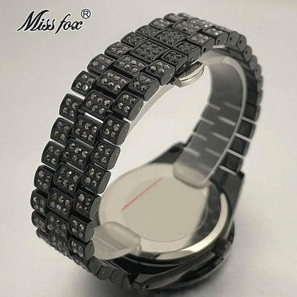 Hot Hip Hop Iced Out Watch for Mens Brand MISSFOX Fashion Bling Quartz Clocks Luxury Full Diamond Wrist Watches Man Reloj Hombre - Empire P.E