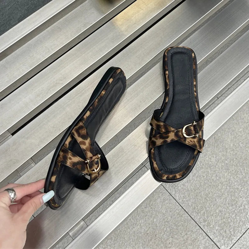New Women Fashion Leopard Print Flip Flops