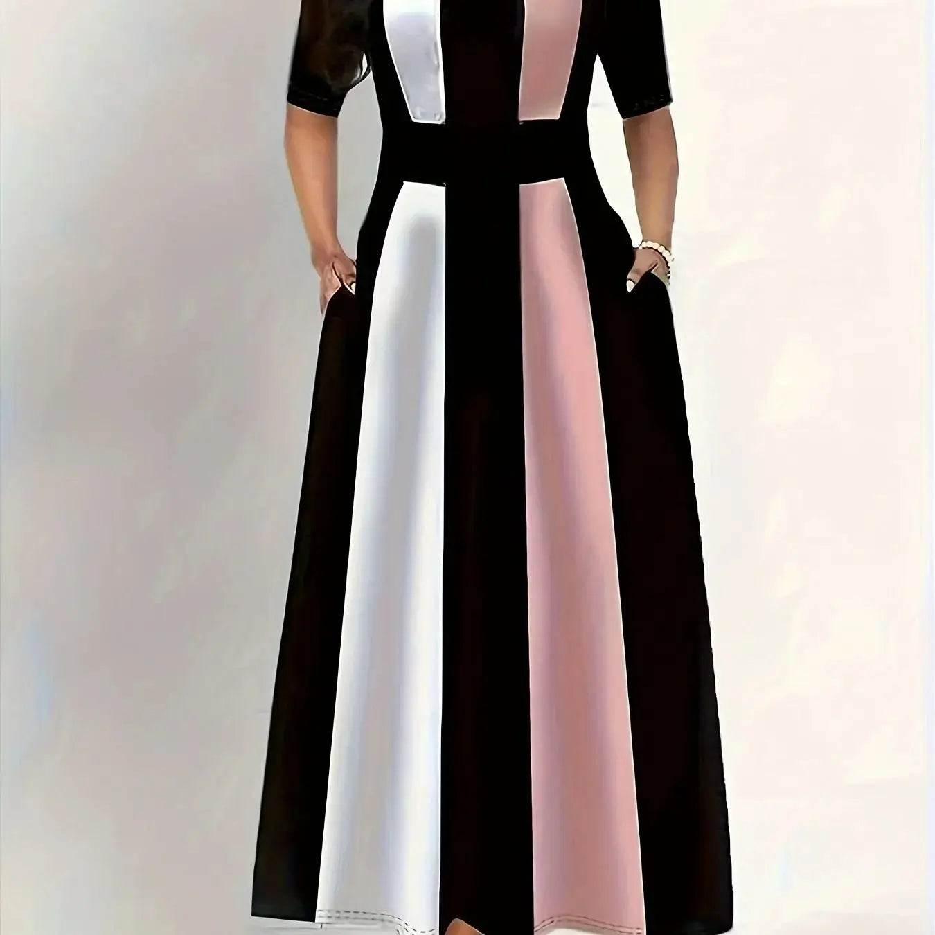 Plus size summer new women's clothing dress, elegant slim fit, fashionable and contrasting color dress for commuting - Empire P.E