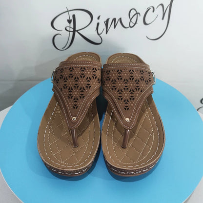 Clip Toe Wedge Heel Sandals for Women Summer Pu Leather Platform Platform Flip Flops Ladies Lightweight Diabetic Walking Sandals - Empire P.E