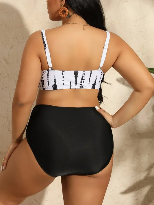 2024 Leopard Large Size Bikini 3 Pieces Long Sleeve Swimsuit