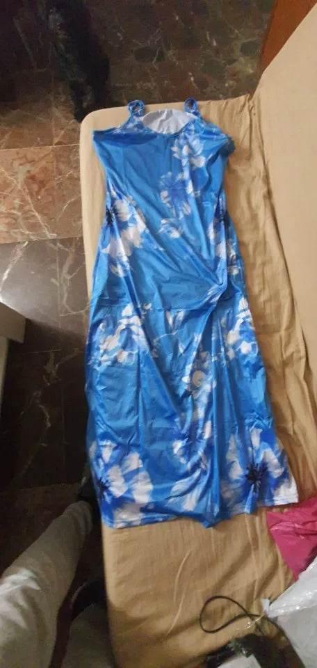 Woman Summer Long Dress Sling New Milk Silk Slim Floral Flowers Print Sleeveless V Neck Maxi Dresses Clothing Vestidos YRW6820 - Empire P.E