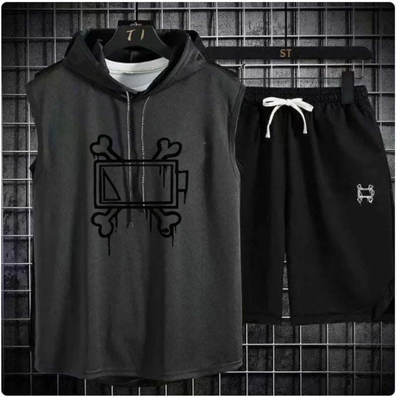 Men's track suit summer sportswear two-piece t-shirt shorts
