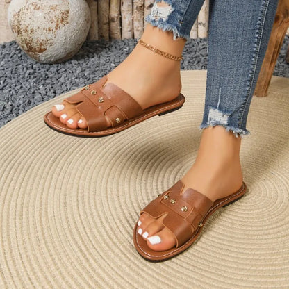 Summer New Women's Flat Bottomed Open Toed Slippers