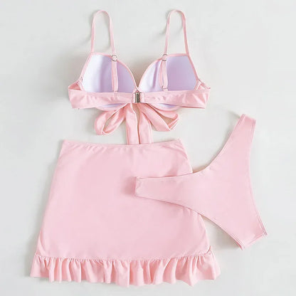 Cikini-Solid Bikini Set 3 Piece Bathing Suit