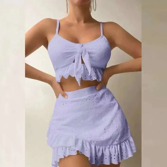 2025 New Solid Lace Sexy Three Piece Bikini Swimsuit