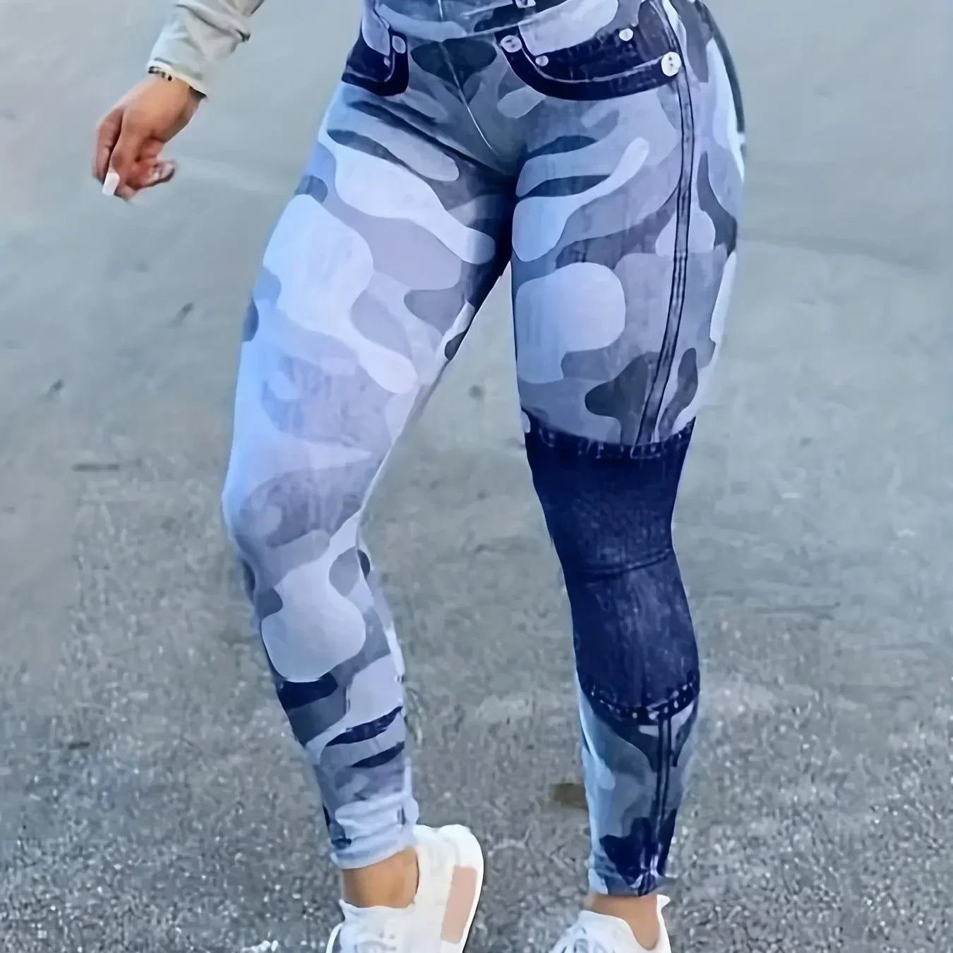 Plus Size Women's Leggings Artificial Slim Fit Printed Denim - Empire P.E