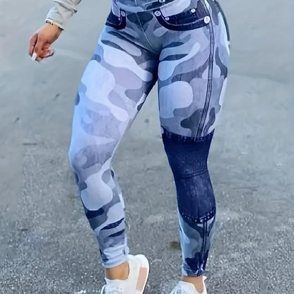 Plus Size Women's Leggings Artificial Slim Fit Printed Denim - Empire P.E