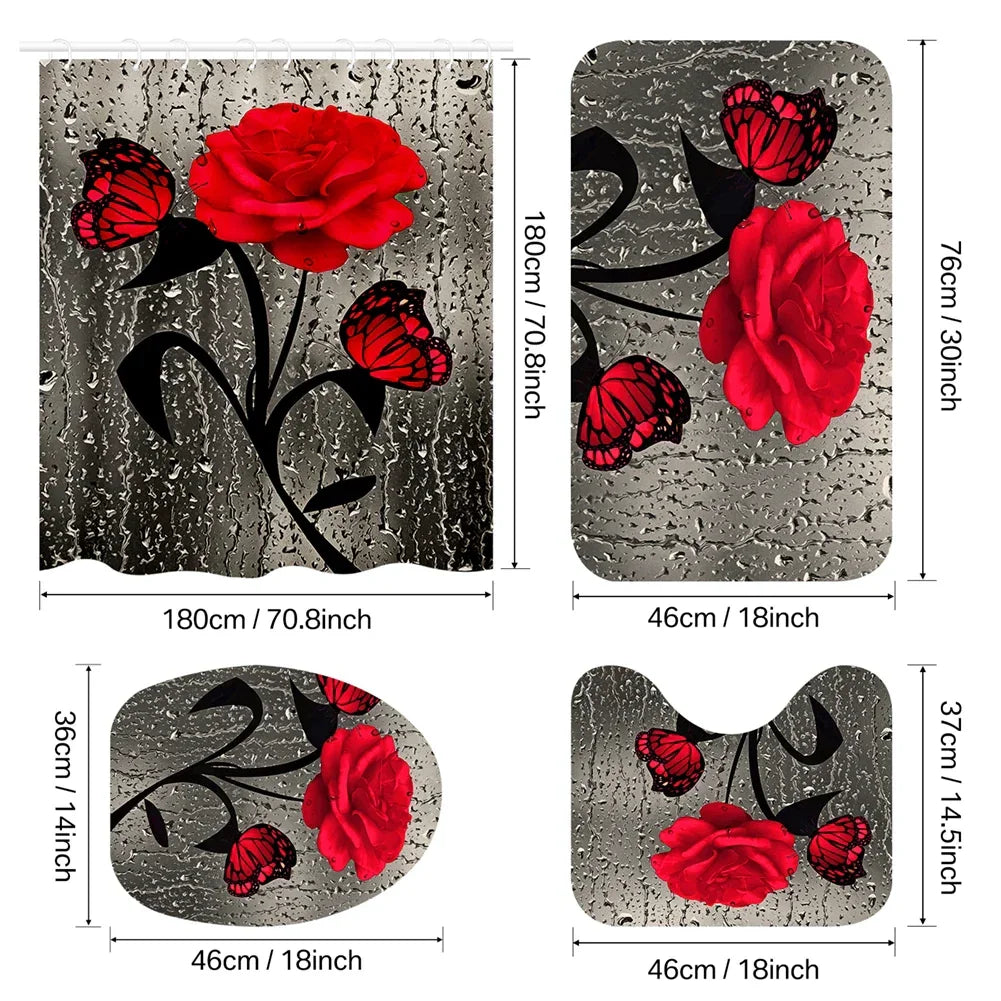 4-Piece Set 3D Printed 180x180cm Waterproof Shower Curtain With Hooks - Empire P.E
