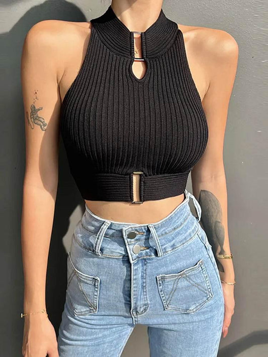 Women Sexy Tank Tops Chic Y2K Tops Halter Off Shoulder Tops Crop Tops Elastic Solid Tank Tops For Women Summer - Empire P.E