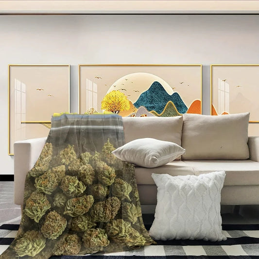 1PC Weed Plant-themed Digital Printed Flannel Blanket - 100% Polyester Fiber