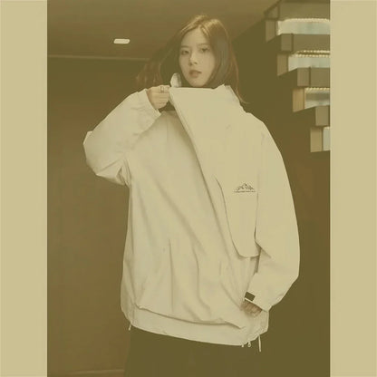 Outdoor Windbreaker Women Double Zipper Sweatshirt Hooded