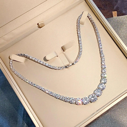 Tennis Diamond Necklace 100% Real 925 Sterling Moissanite Jewelry - Empire P.E