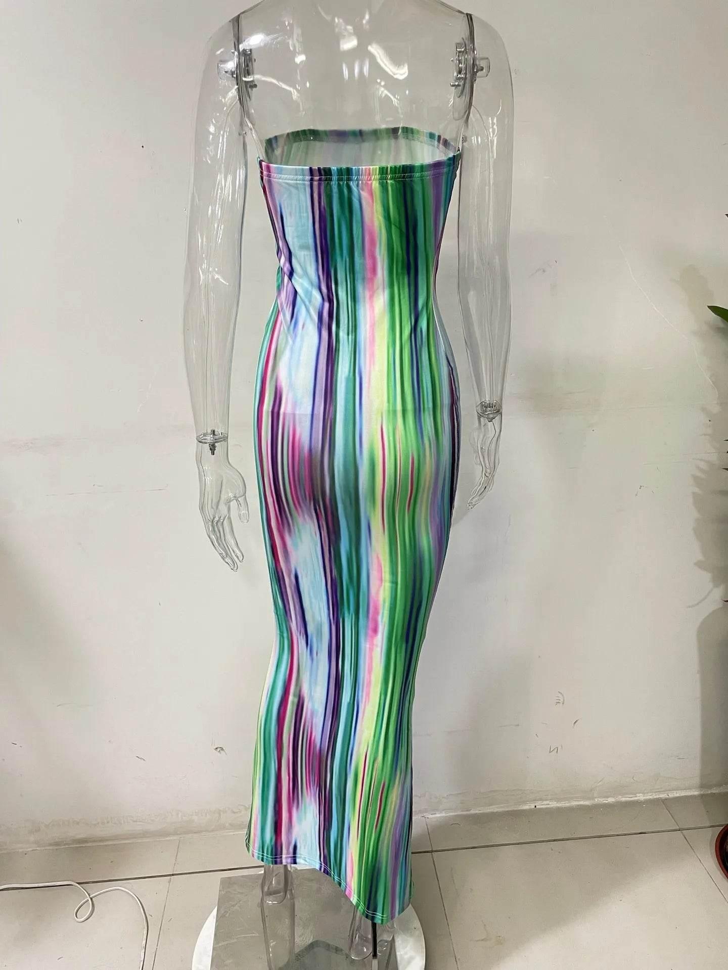 Spring And Summer Dresses For Women Chest Wrap Printed Off Shoulder Bandage Slim Sexy Long Dress 2023 New Fashion party MsChuh - Empire P.E