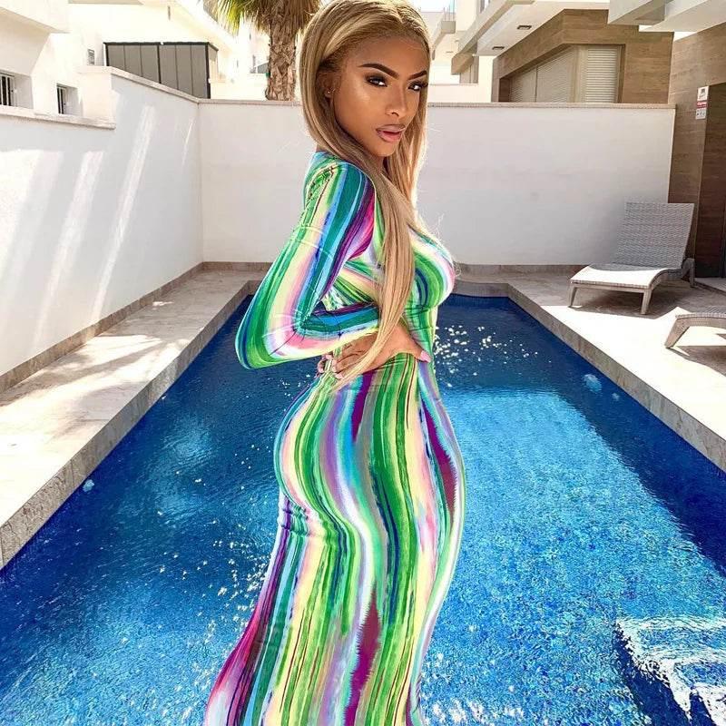 Spring And Summer Dresses For Women Chest Wrap Printed Off Shoulder Bandage Slim Sexy Long Dress 2023 New Fashion party MsChuh - Empire P.E