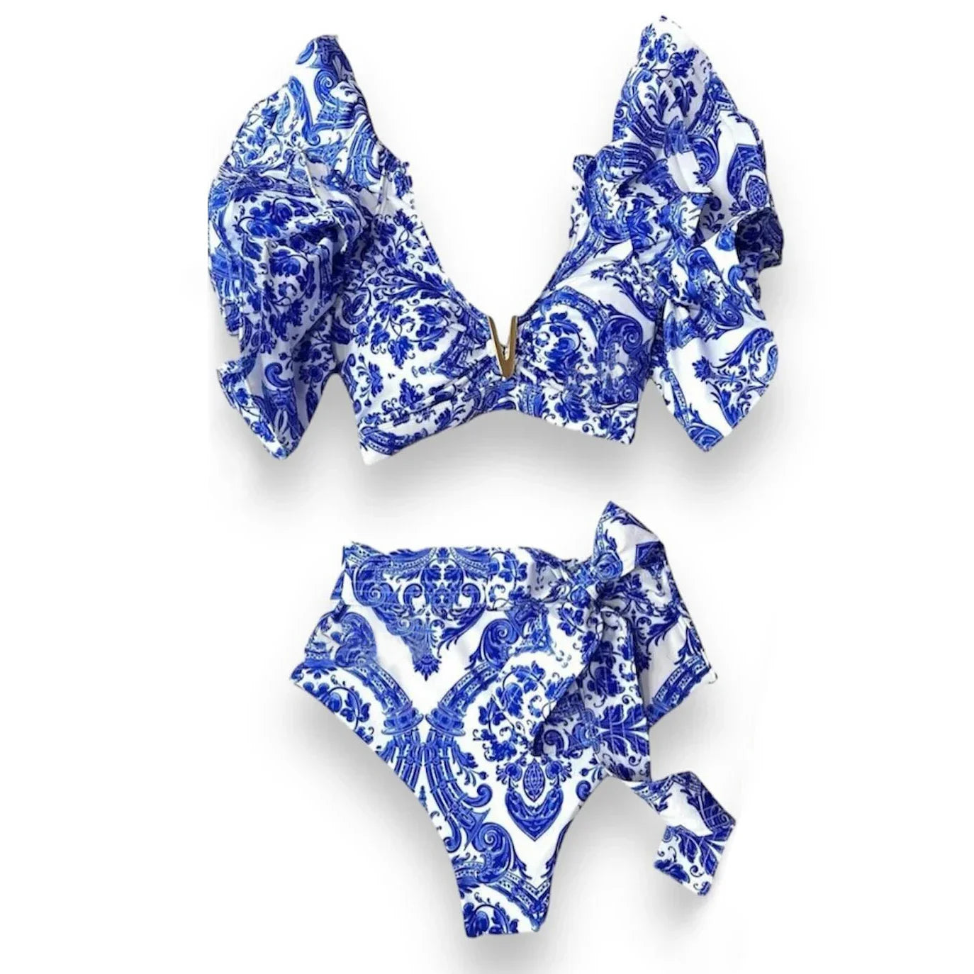 Two-Pieces Women Floral 2025 Push-Up Padded Bra Ruffles Bandage Bikini Set