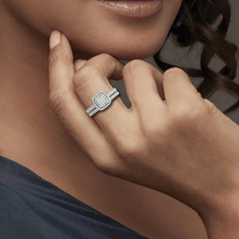 2pcs Moissanite & Zirconia Ring Set For Woman - Empire P.E