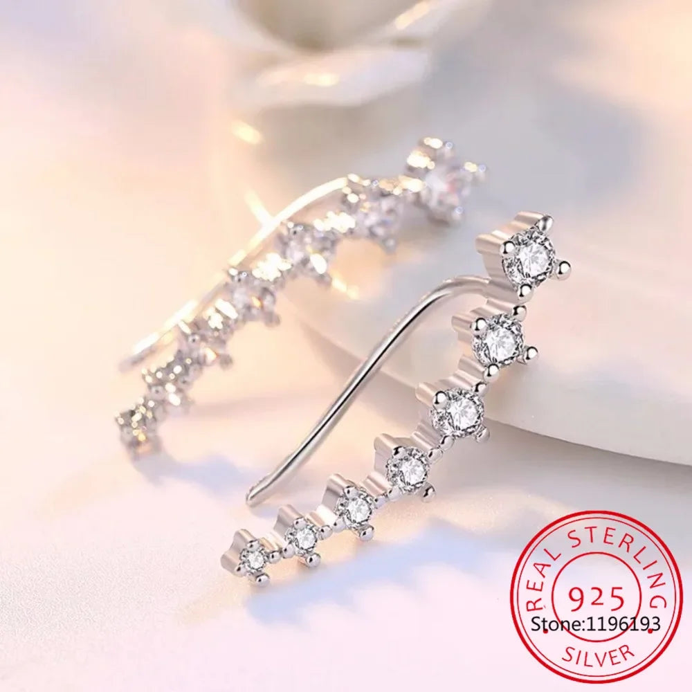 925 Silver Full Moissanite Earrings Climber 7 Star Crawler Stud Ear Cuff - Empire P.E
