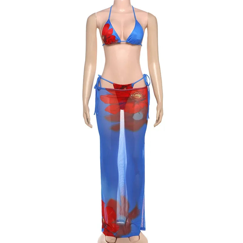 Women Bikinis Sets with Flower Print Mesh Set - Empire P.E