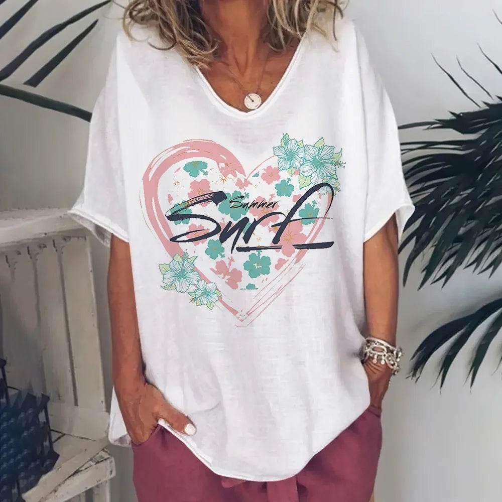 New Women'S T-Shirt Summer Short Sleeve V-Neck Top Loose Casual Female Clothing Streetwear Hip Hop Tee Harajuku T Shirt Pullover - Empire P.E