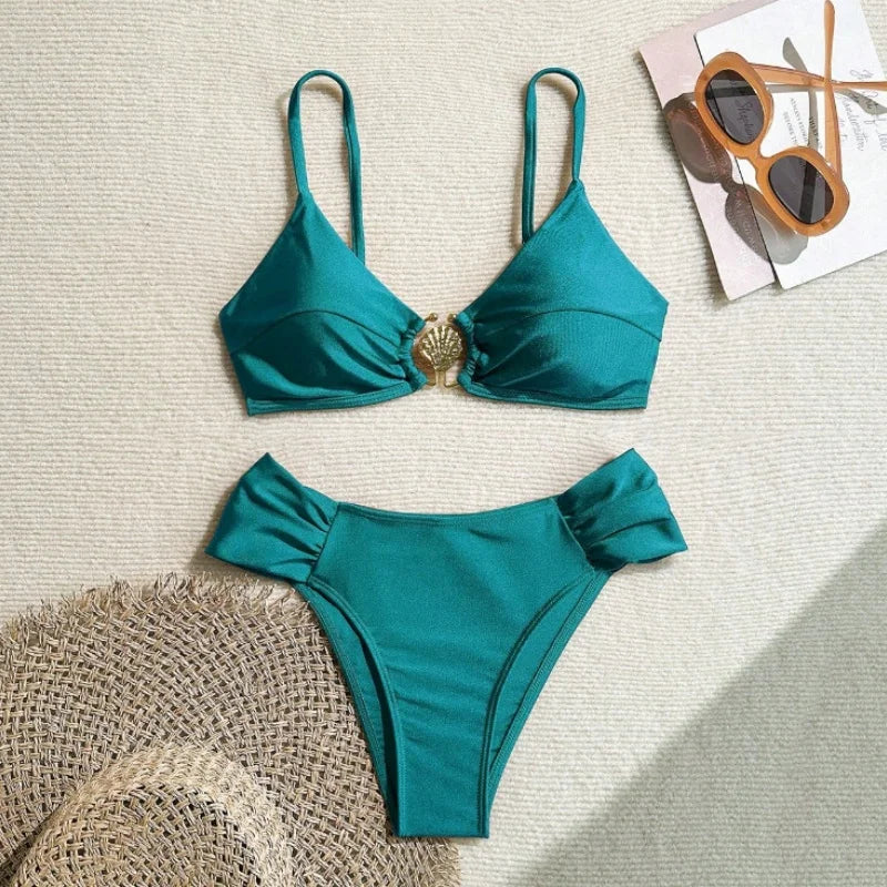 Sexy Pleate High Waist Bikini Set 2025